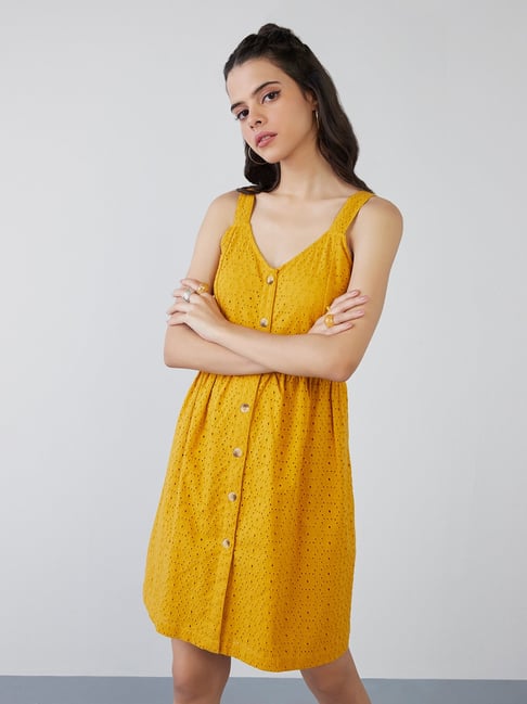 Nuon by Westside Mustard Cut-Work Detailed Poovi Dress Price in India