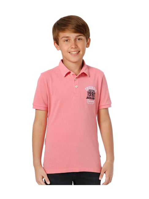 Jack & Jones Junior Pink Solid Polo T-Shirt