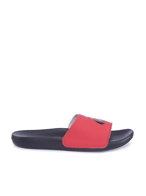 Nike benassi slides discount red and black