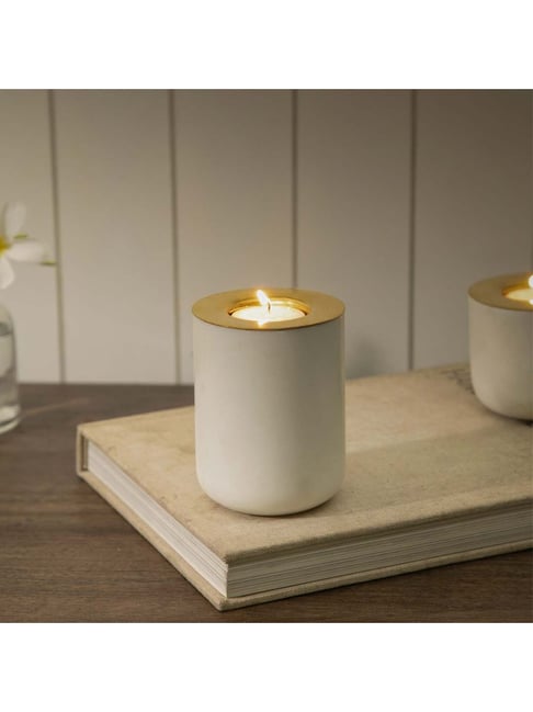 Ellementry 'Maya' White & Golden Marble Large Tea Light Candle Holder - Set of 1