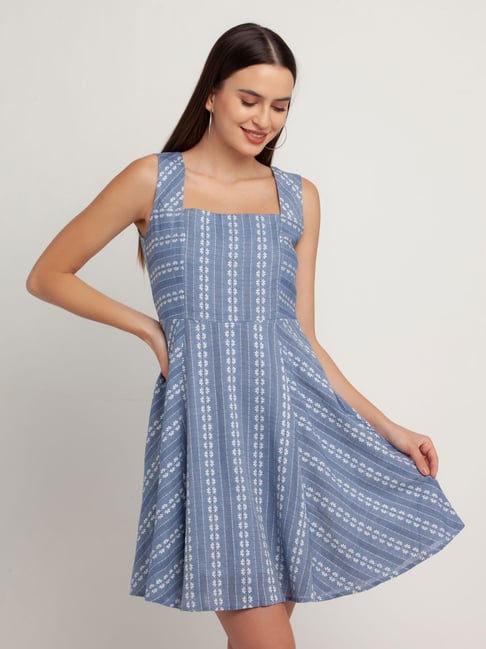 Zink London Blue Printed Dress Price in India