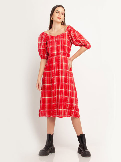 Zink London Red Checks Dress Price in India