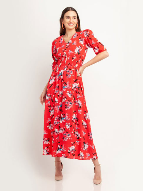 Zink London Red Floral Print Dress Price in India