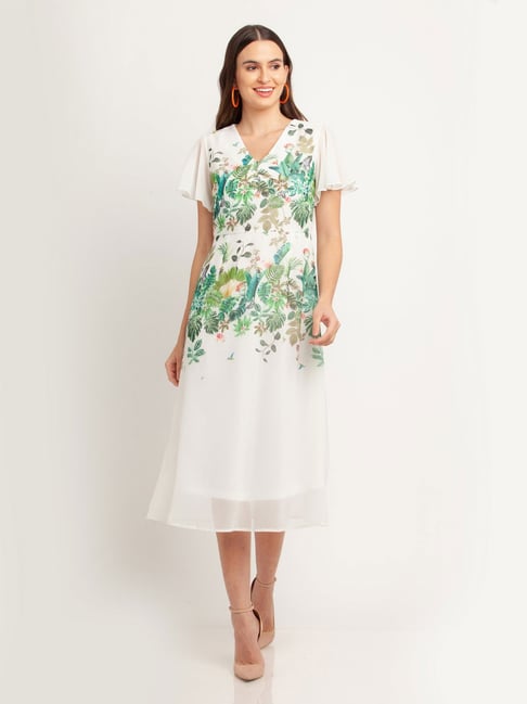Zink London White Printed Dress Price in India