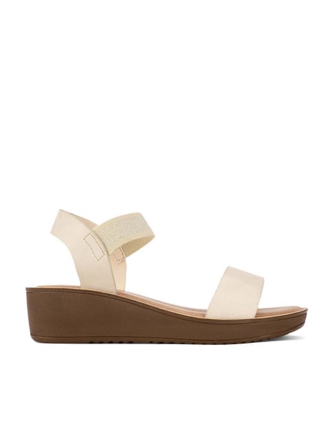 Bata Women's Beige Ankle Strap Wedges