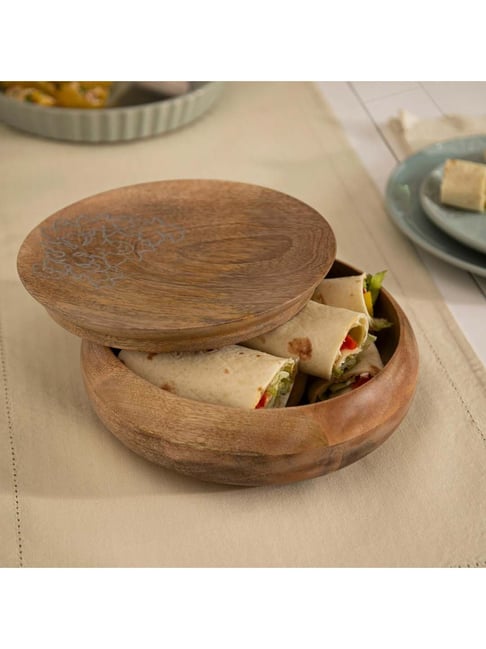 Ellementry 'Upper Crust' Brown Mango Wood Roti Bowl - Set of 1