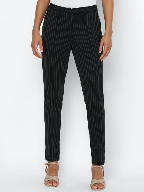 Buy Marks & Spencer Women Black & White Striped Slim Fit Trousers - Trousers  for Women 1750025 | Myntra