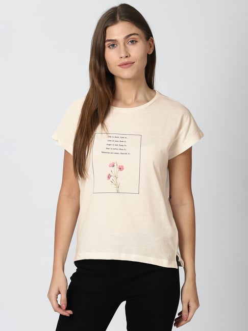 Van Heusen Beige Graphic Print T-Shirt Price in India