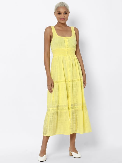 American Eagle Outfitters Yellow Check Cotton Empire-Line Dress Price in India