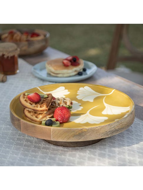 Ellementry 'Aria' Yellow & White Mango Wood Cake Stand - Set of 1