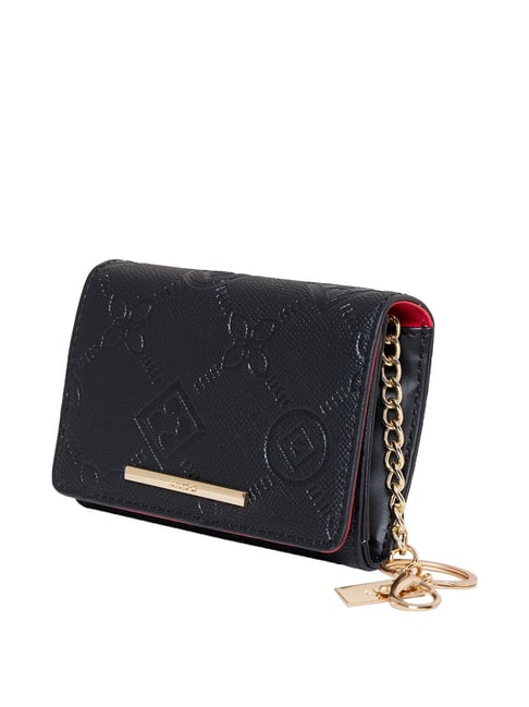 Aldo ICONIPOUCH Black Textured Wallet With Keychain for Women