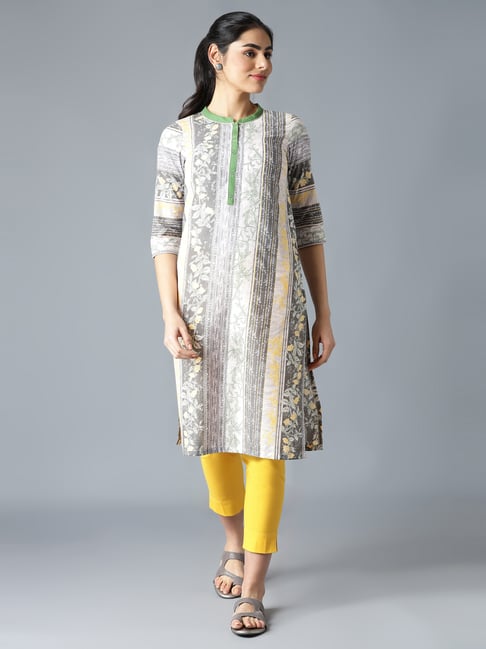 Aurelia Grey Cotton Printed Straight Kurta