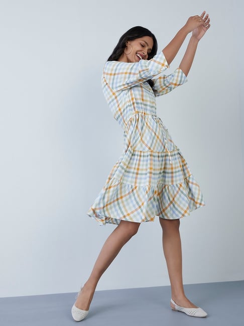 LOV by Westside Multicolour Checkered Shirtdress Price in India