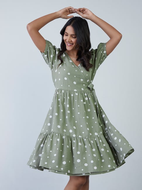 LOV by Westside Sage Polkadotted Tiered Dress Price in India