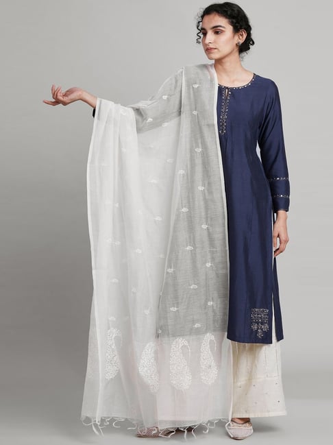 Folksong By W White Cotton Embroidered Dupatta