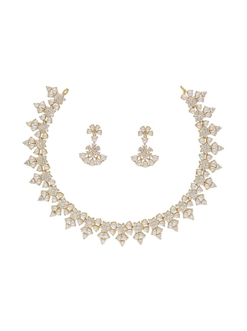 sri jagdamba pearls sarah pearl white & golden alloy necklace & earring set