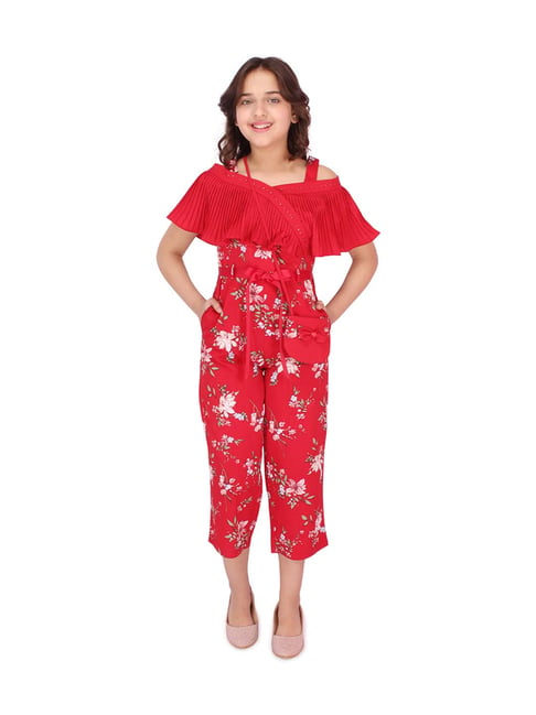 Cutecumber Kids Red Printed Jumpsuit