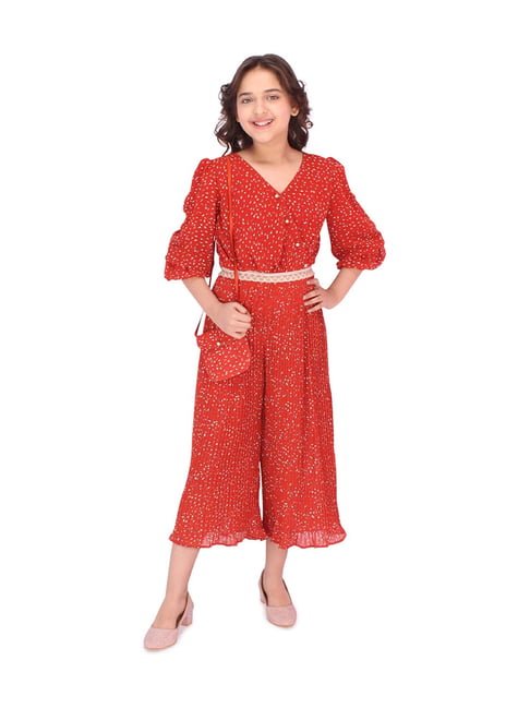 Cutecumber Kids Red Printed Jumpsuit