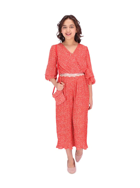 Cutecumber Kids Red Printed Jumpsuit