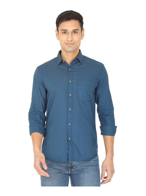 Greenfibre Blue Cotton Slim Fit Shirt