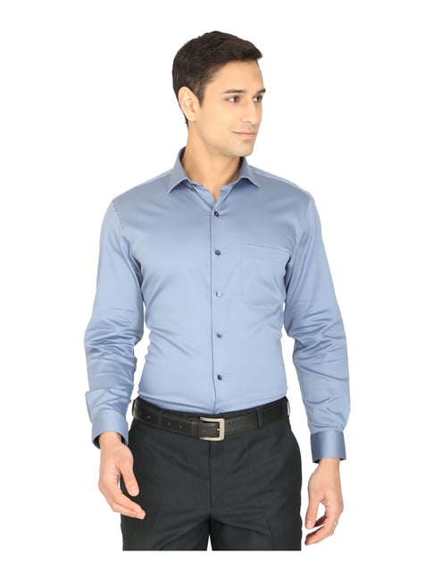 Greenfibre Blue Cotton Slim Fit Shirt