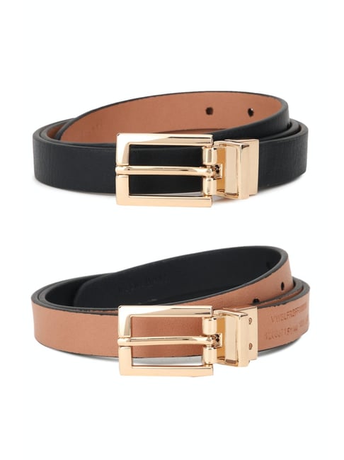 Van Heusen Black & Beige Solid Narrow Belt for Women