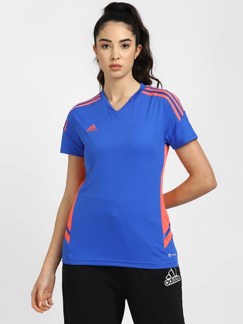 Adidas Blue CON JSY PRED W Striped Football/Soccer T-Shirt
