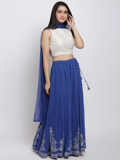 ASOS Lehenga Crystal Placement Crop Top With Open Back in Blue | Lyst