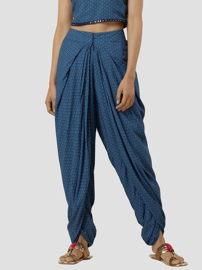 Buy IRISES Women Stylish Dhoti Pants Salwar Bottom Wear for  Girls/Womens/Ladies Size (28 Till 36) Pack of 1 (Rayon & Cotton, Printed  Blue) at Amazon.in