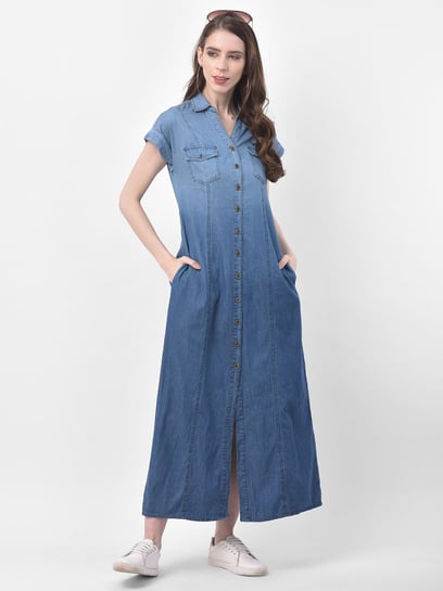 Jessica London Women's Plus Size Stretch Denim Maxi Dress - 18, Indigo Blue  - Walmart.com