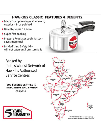 Hawkins Classic New Improved Mirror Polished Aluminium Pressure Cooker  Silver