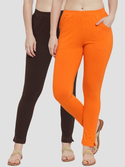 Women's leggings with lace bottom Pack of 3,Black,Orange,White( Fit to  Waist Size btw.