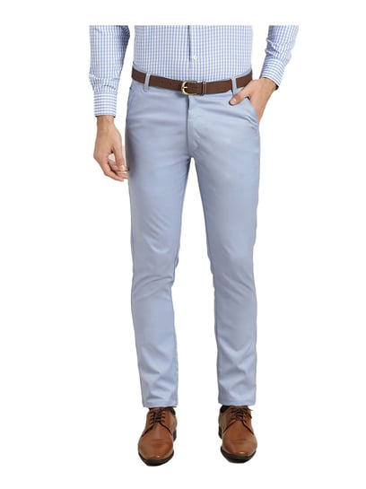 Buy Sojanya Blue Regular Slim Fit Trousers for Men Online @ Tata CLiQ