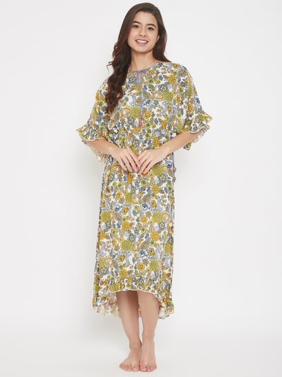 Buy The Kaftan Company Yellow Floral Print Lounge Dress for Women