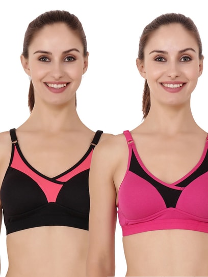 Buy Floret Multicolor Non Wired Non Padded Sports Bra (Pack Of 2