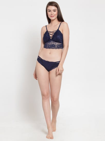 Buy PrettyCat Blue Lace Bralette & Panty Set for Women Online