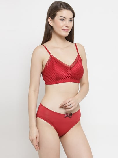 Buy PrettyCat Red Lace Bralette & Panty Set for Women Online