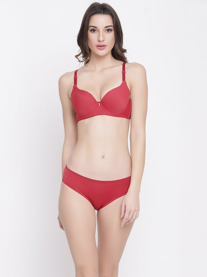 Buy PrettyCat Red T-Shirt Bra & Panty Set for Women Online @ Tata CLiQ