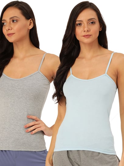 Buy Lady Lyka Multicolor Cotton Camisole (Pack Of 2) for Women