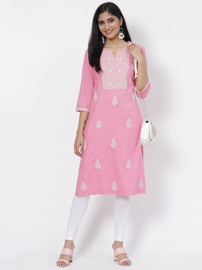 Buy Biba Pink Embroidered Kurta for 
