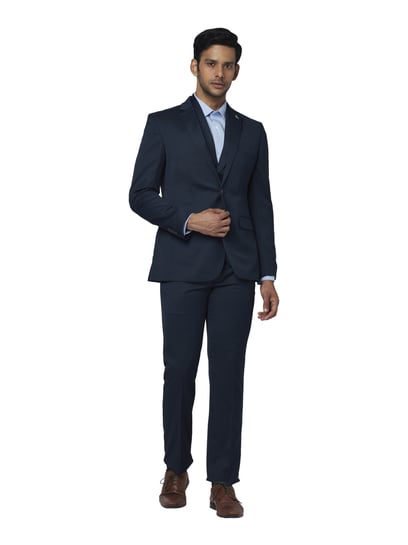 『TSJ SUITS 3P NAVY L』 Buy Park Avenue Navy Super Slim Fit Self Pattern Three Piece Suit