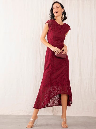 Buy Zink London Maroon Lace Dress for 
