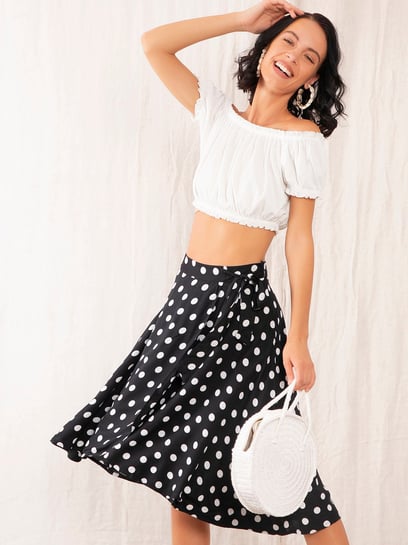 Polka dot skirt black and outlet white