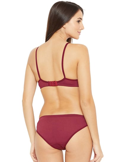 Buy N-Gal Cream & Maroon Lace Bra & Panty Set (Pack Of 2) for