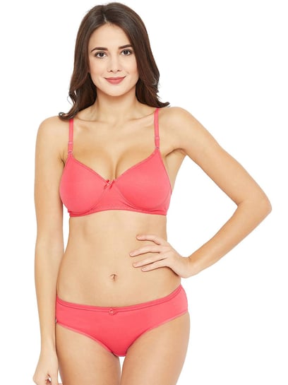 Buy N-Gal Coral & Light Pink Lace Bra & Panty Set (Pack Of 2) for Women  Online @ Tata CLiQ