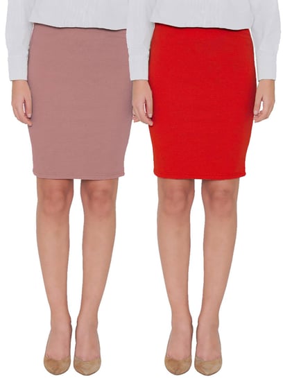 St. John Collection Red Santana Knit Pencil Skirt