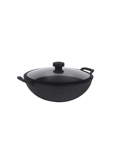 Cast Iron Kadai - Meyer Pre-Seasoned 26cm Iron Kadai with Glass