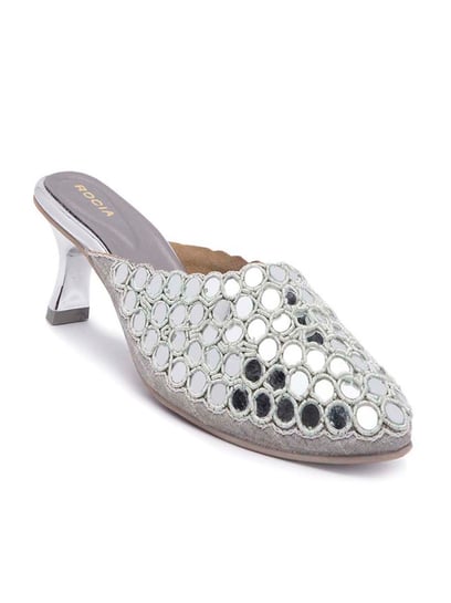 Womens silver sale mule shoes