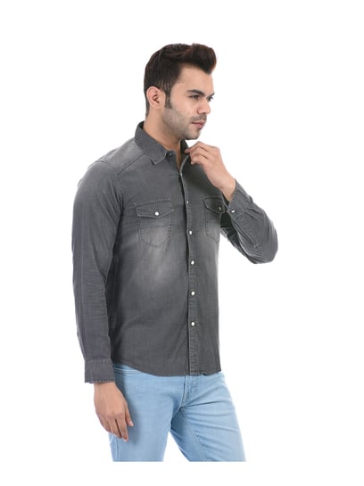 Charcoal Grey Denim Casual Shirt 6989983.htm - Buy Charcoal Grey Denim  Casual Shirt 6989983.htm online in India