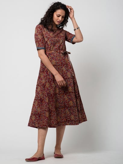 Buy Fabindia Maroon Cotton Printed A-Line dress for Women Online @ Tata CLiQ